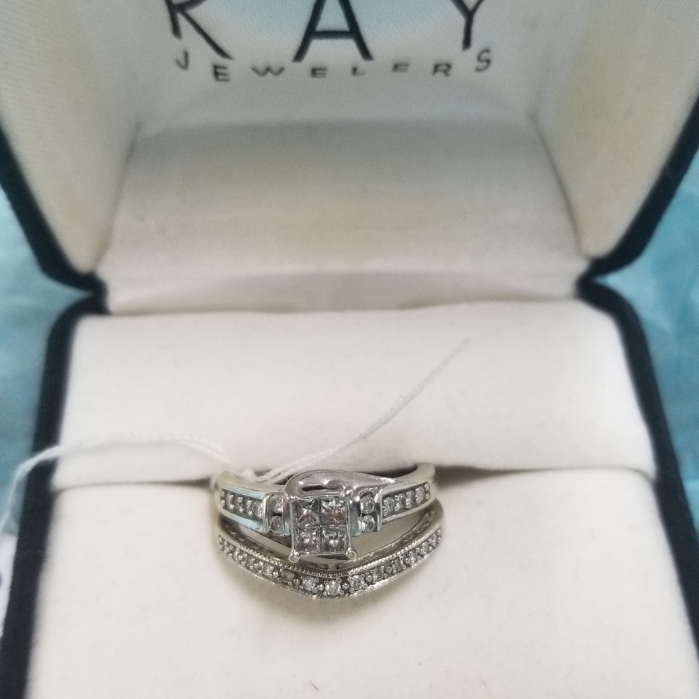 14K White Gold & Diamond Engagement & Wedding Ring